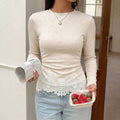 Lace Hem Ruched Long Sleeve Top