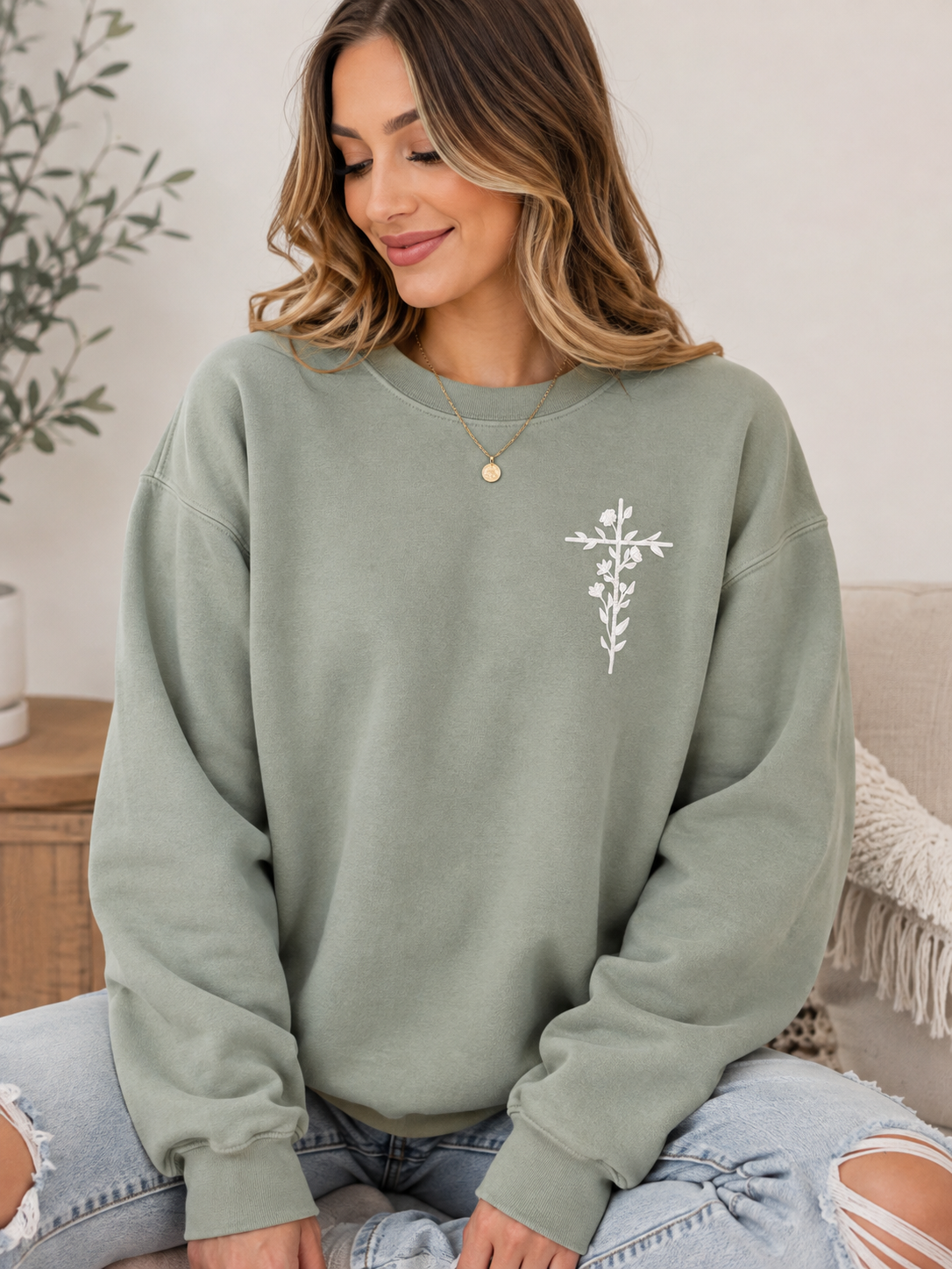 Puff Flower Cross Sweatshirt