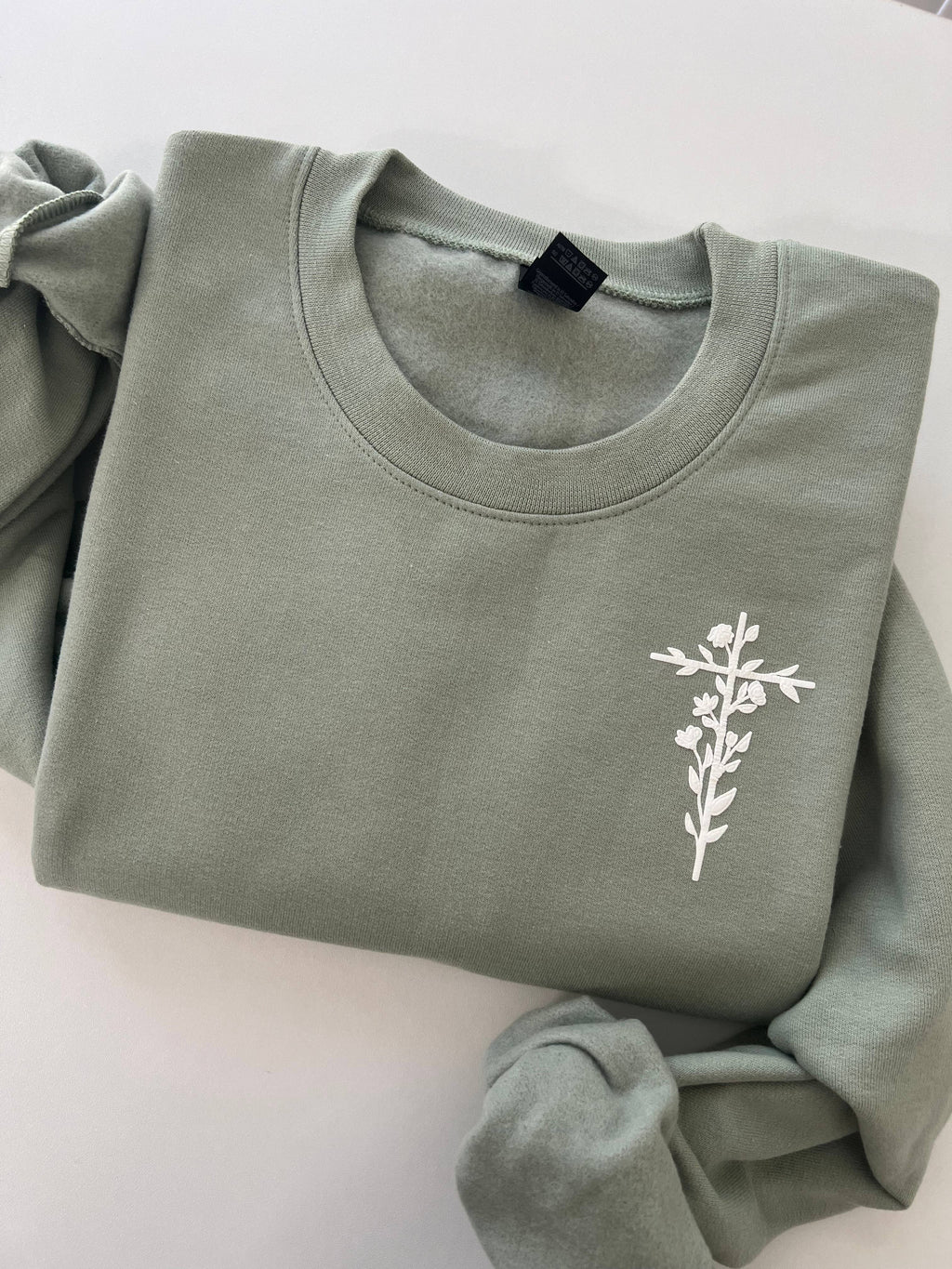 Puff Flower Cross Sweatshirt
